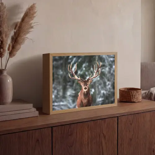 Hert - Winter - Sneeuw - Bos - Natuur - Dier Light Box met batterij (Wandlamp) middel -sfeer2