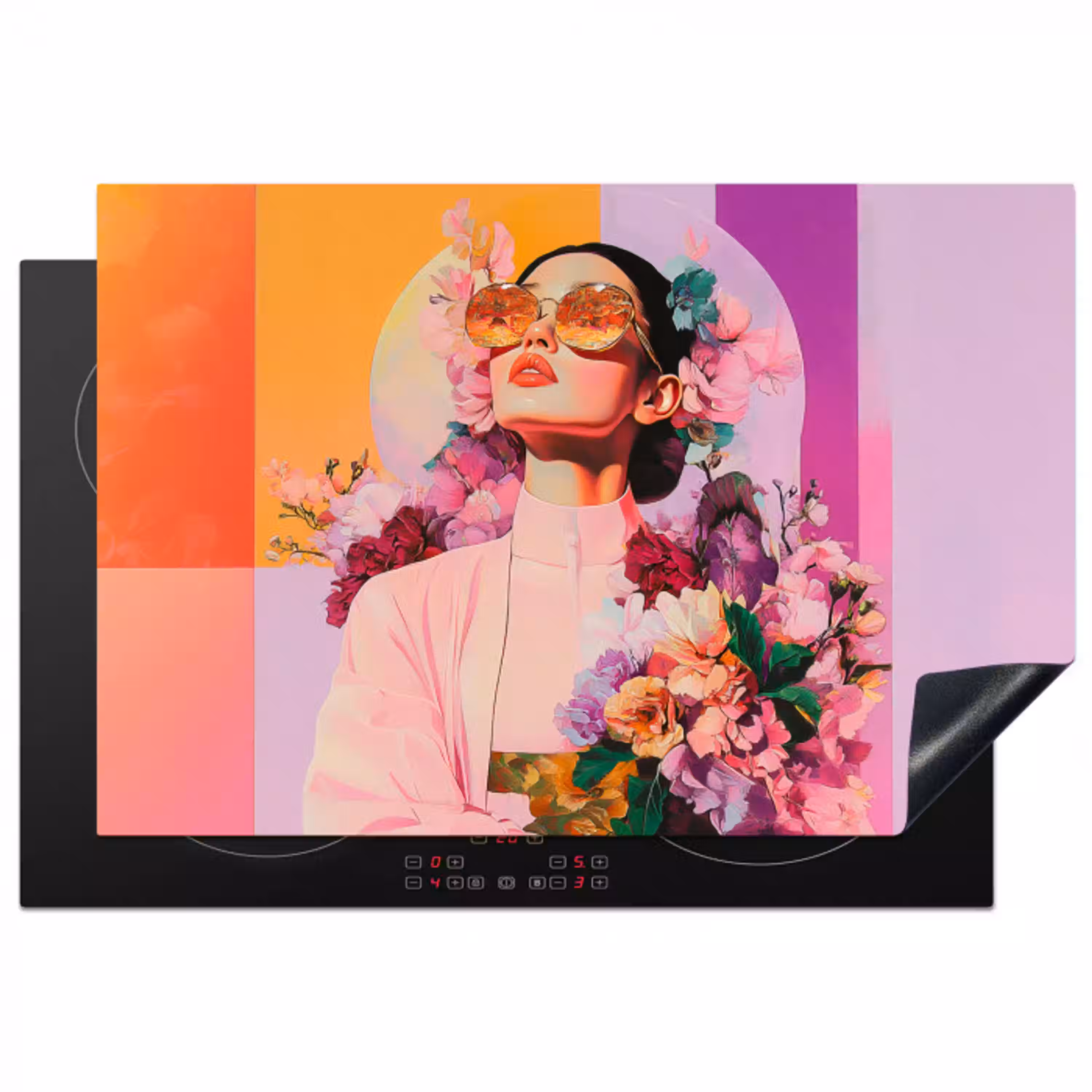 Portret - Vrouw - Abstract - Bloemen Inductie beschermer vinyl 3mm klein -3d