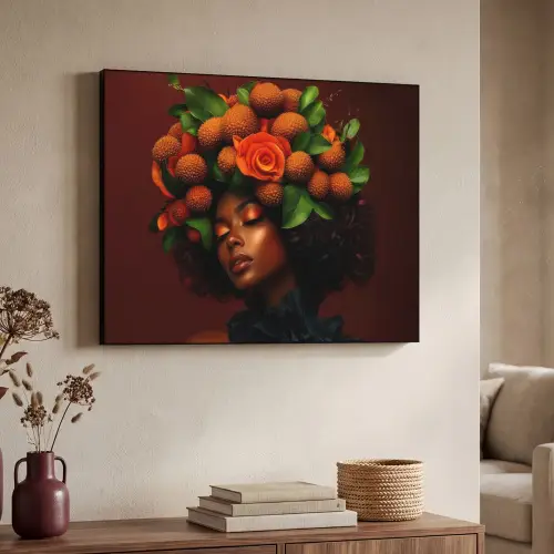 Vrouw - lychee - exotisch Textielframe - compleet frame klein -sfeer3