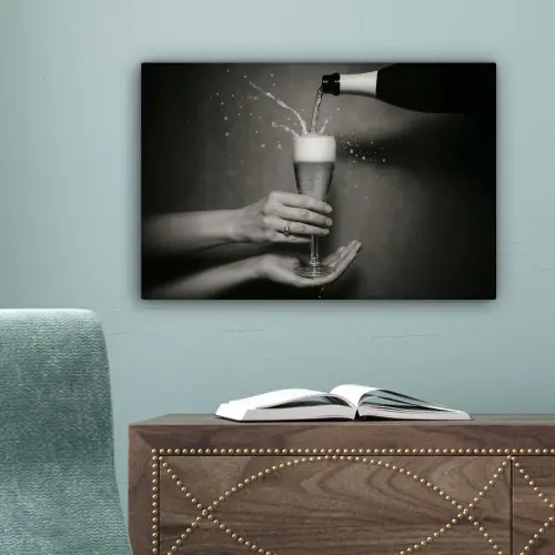 Champagnefles - Glas - Minimalistisch - Spetters canvas 2cm klein -sfeer4