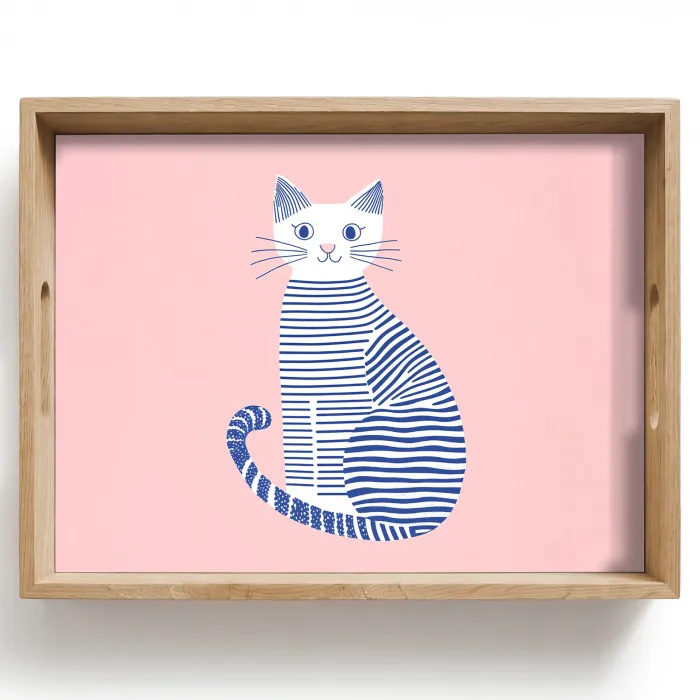 Kat - Illustratie - Minimalistisch - Roze Dienblad Rechthoek middel -z3d_shopping