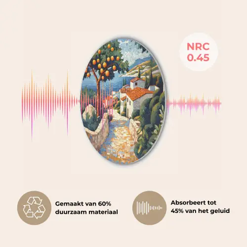 Huizen - Mozaïek - Sinaasappelbomen - Zee Akoestische PET Vilt - Rond klein -USP_NL