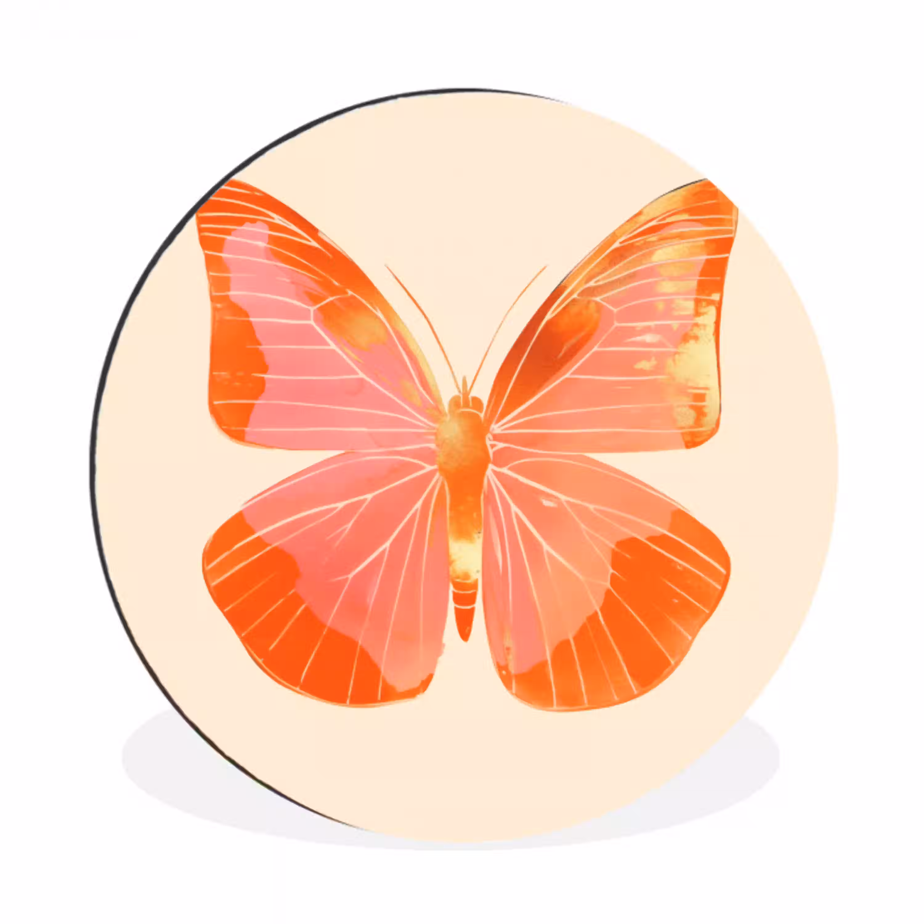 Vlinder - Minimalistisch - Roze Wandcirkel aluminium klein -3d
