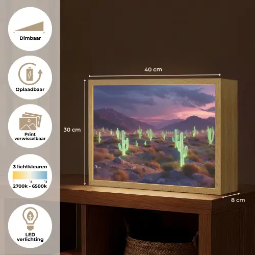 Neon cactussen - Woestijn - Zonsondergang Light Box met batterij (Wandlamp) middel -USP_websiteoverzichtNL