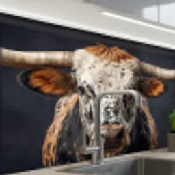 Stier - Kleurrijk - Hoorns keuken achterwand 2 middel -zzzz3d_schuin