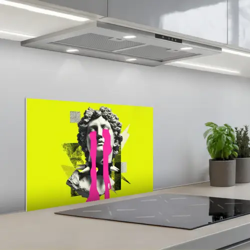 Buste - Verf - Geel keuken achterwand spatscherm klein -3d_schuin