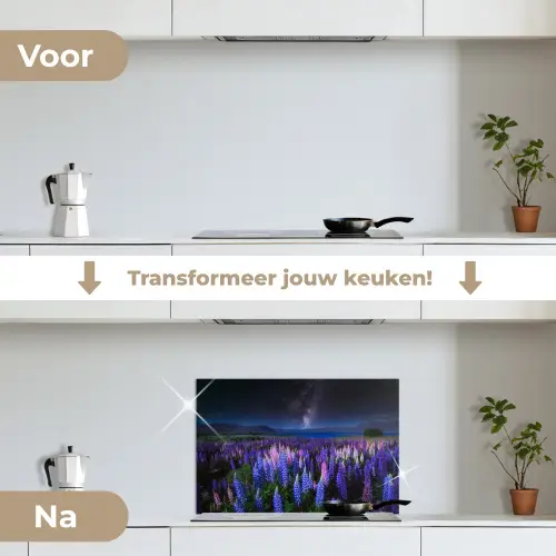 Bloemen - Nacht - Lupine - Sterrenhemel - Paars - Natuur keuken achterwand spatscherm klein -voor_na_NL