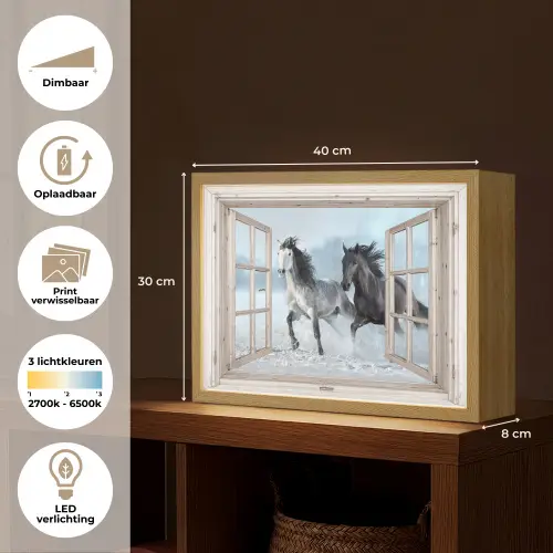 Doorkijk - Paarden - Winter - Dieren - Natuur - Wit Light Box met batterij (Wandlamp) middel -USP_websiteoverzichtNL