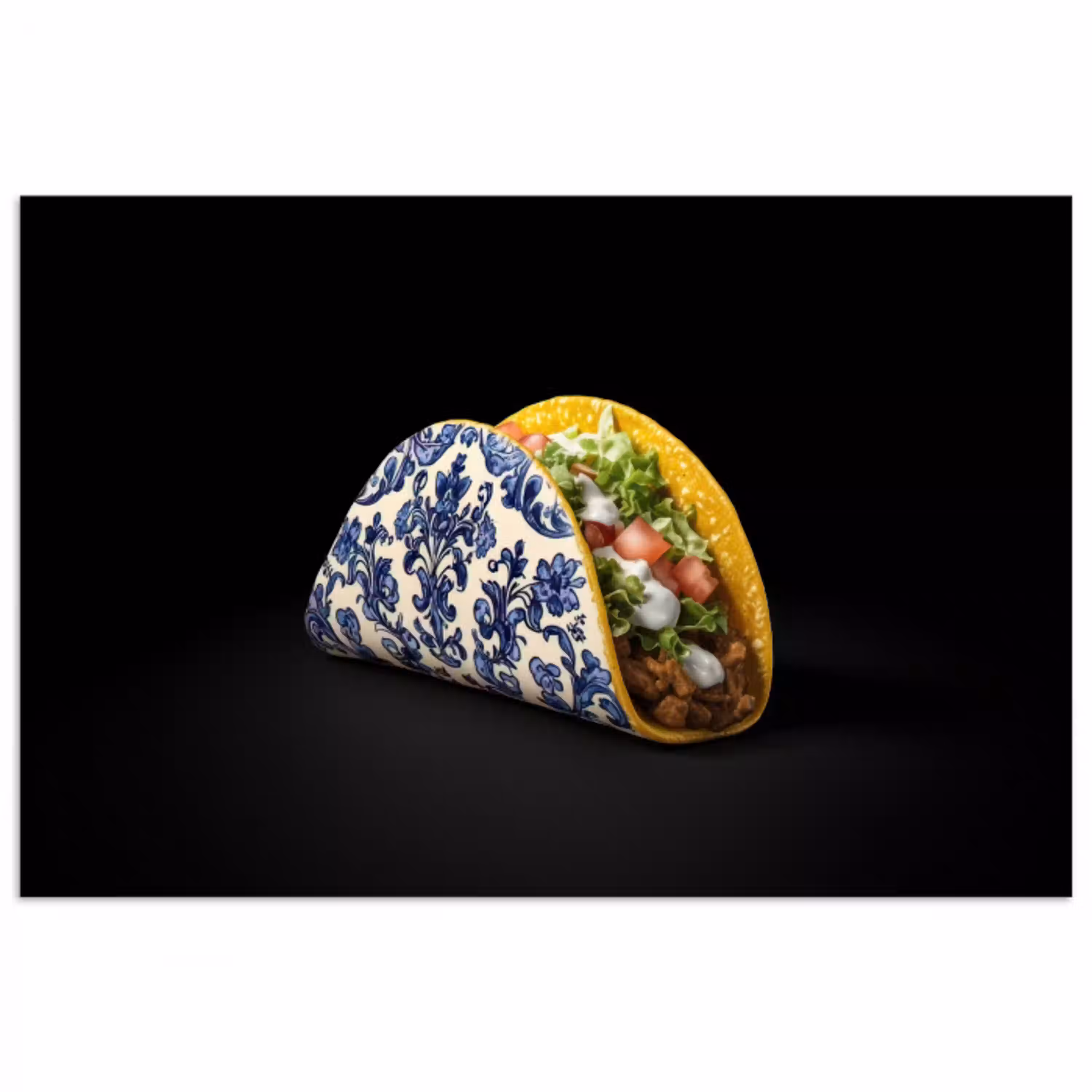 Taco - Vlees - Salade - Delftsblauw - Motief poster papier klein -3d