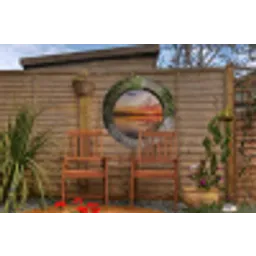 Zee - Zonsondergang - Doorkijk Wandcirkel tuinposter met ringen klein -buiten3