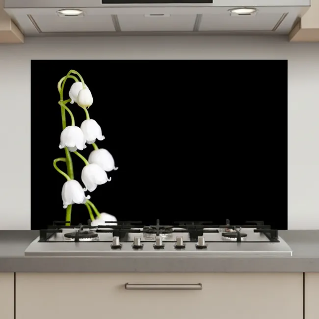 Lelietjes van dalen - Bloemen - Zwart - Flora keuken achterwand spatscherm klein -3d_website