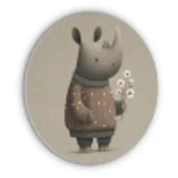 Neushoorn - Witte bloemen - Lief Akoestische PET Vilt - Rond klein -3d