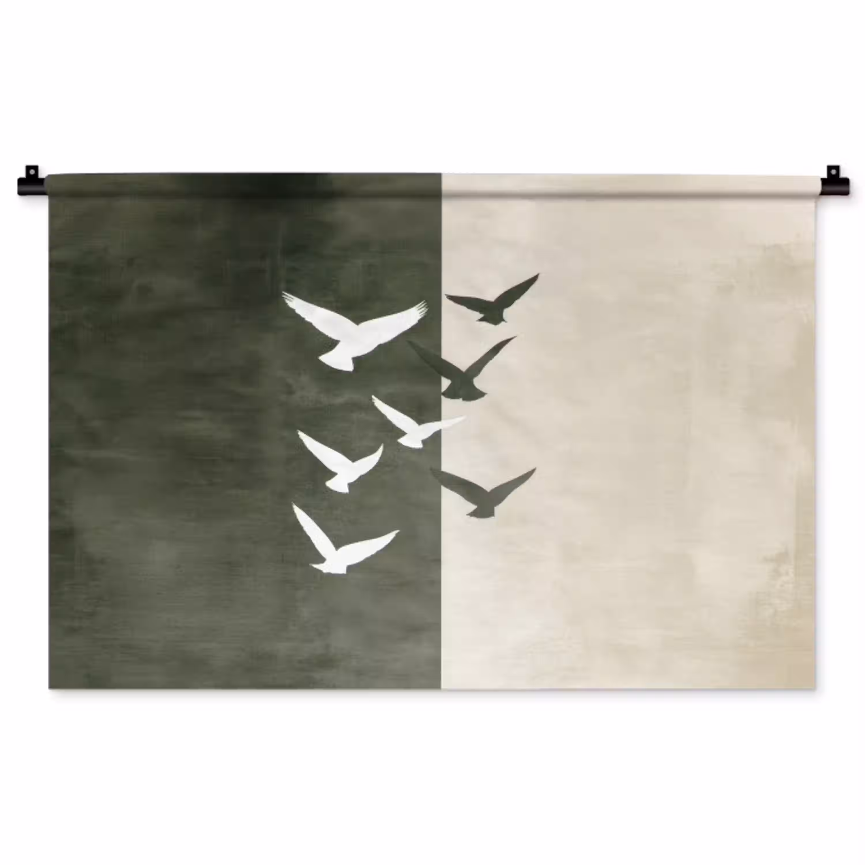 Japandi - Vogel - Groen Wandkleed katoen middel -zz3d