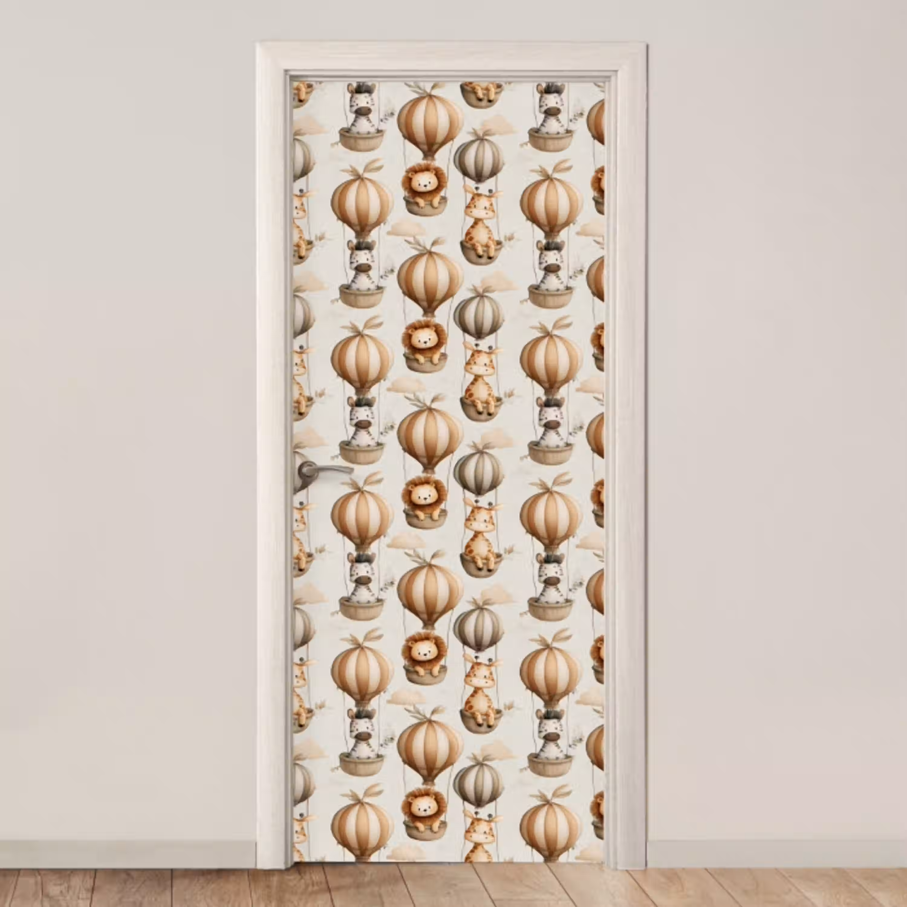 Safari - Luchtballonen - Taupe deurposter klein 289 -3d_beige