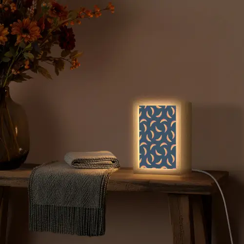 Banaan - Tropisch - Blauw - Patroon Light Box met kabel (Tafellamp) klein 925 -sfeer4