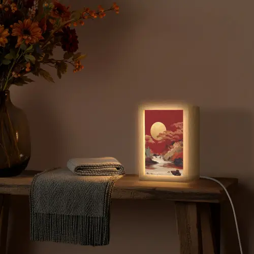Volle maan - Landschap - Waterval Light Box met kabel (Tafellamp) klein -sfeer4
