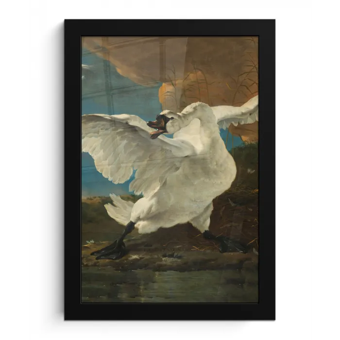 De bedreigde zwaan - Schilderij van Jan Asselijn fotolijst zwart zonder passe partout klein -3d