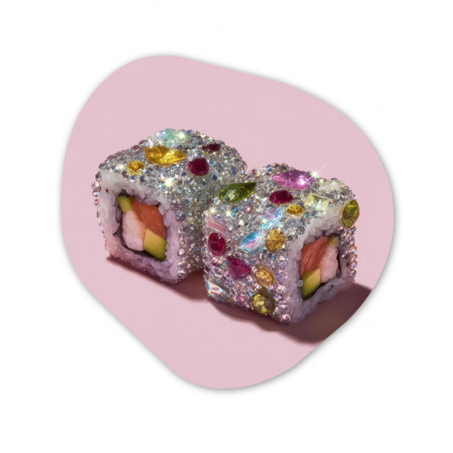 Sushi - Rolletjes - Steentjes - Kleurrijk Wandcirkel Organisch Aluminium middel -3d