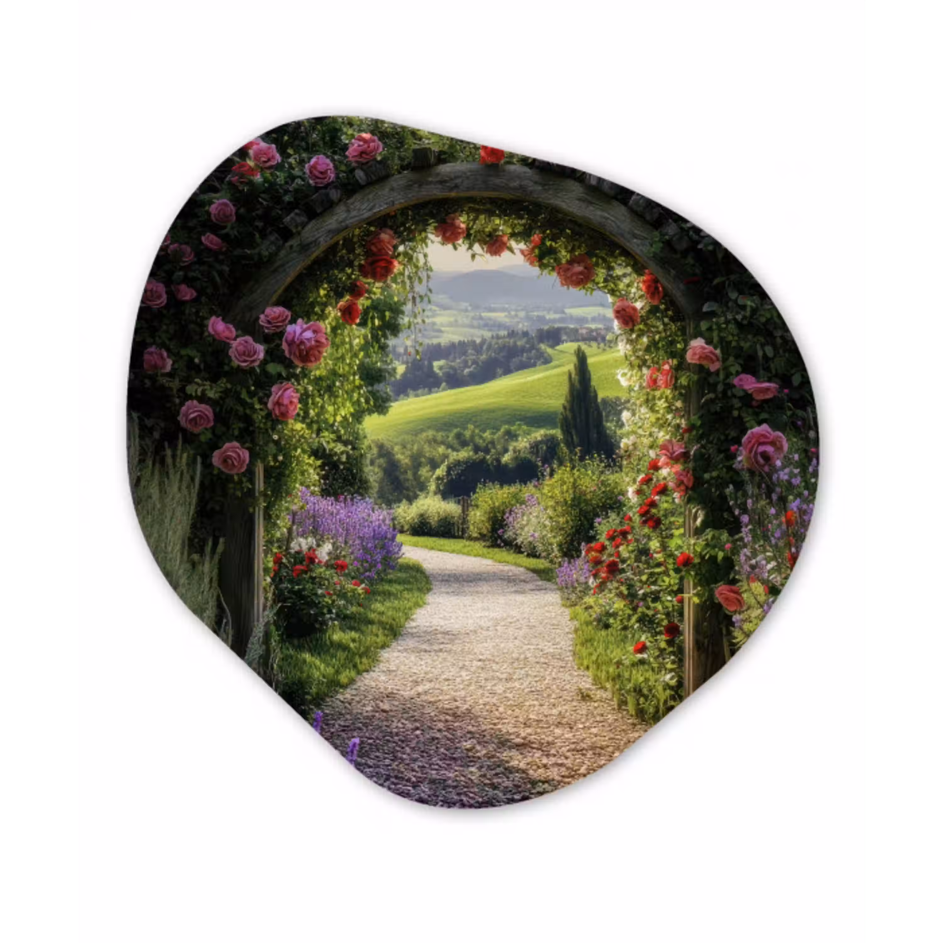 Doorkijk - Tuinboog - Bloemen - Natuur - Pad Wandcirkel Organisch Plexiglas middel -3d
