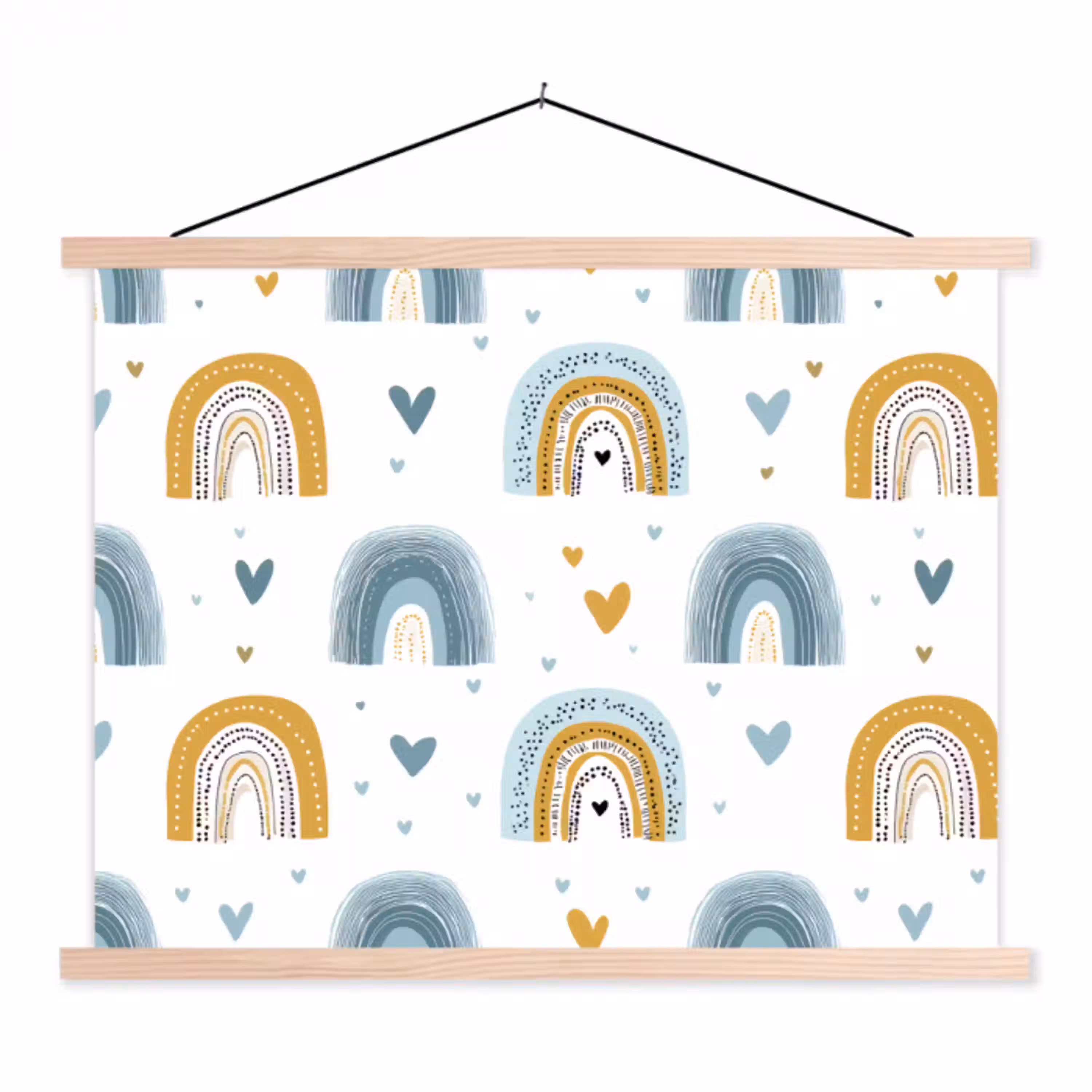 Patroon - Regenboog - Hartjes textielposter latten blank klein -3d