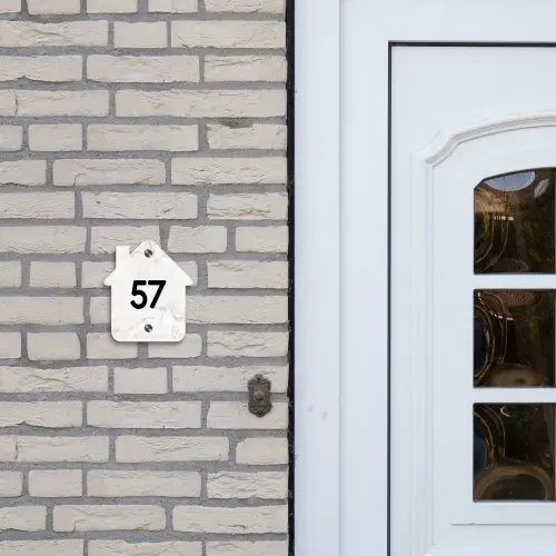 Wit marmer - Traditioneel Naambord Huisje klein -sfeer1