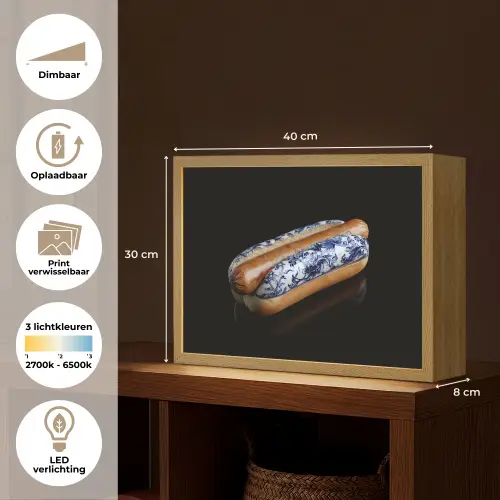 Hotdog - Porselein - Delfts blauw - Eten Light Box met batterij (Wandlamp) middel -USP_websiteoverzichtNL