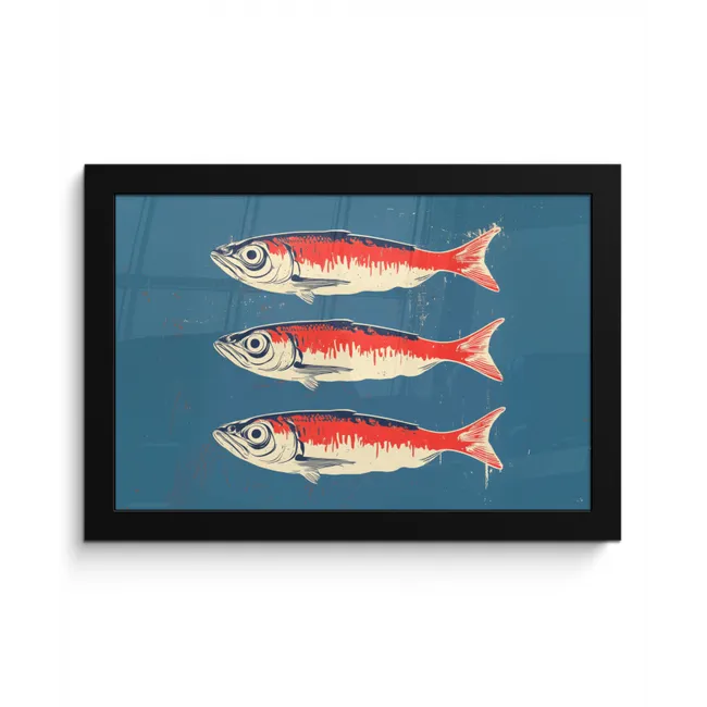 Vissen - Rood - Blauw fotolijst zwart zonder passe partout klein -3d