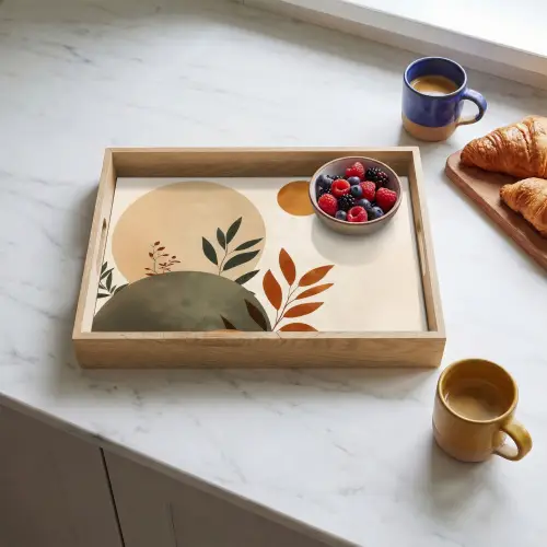 Vormen - Rond - Bladeren - Beige Dienblad Rechthoek middel -sfeer2