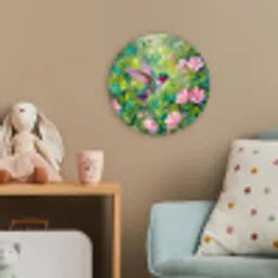 Kolibrie - Bloemen - Natuur - Kleurrijk Wandcirkel kunststof plaat 5mm dik klein -tsfeer1_kind