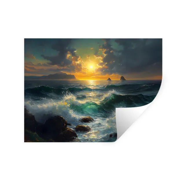Wall Sticker - Sea - Sun - Waves - Rocks