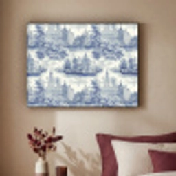 Huizen - Bomen - Water - Vogels - Blauw Textielframe zwart klein 947 -sfeer1