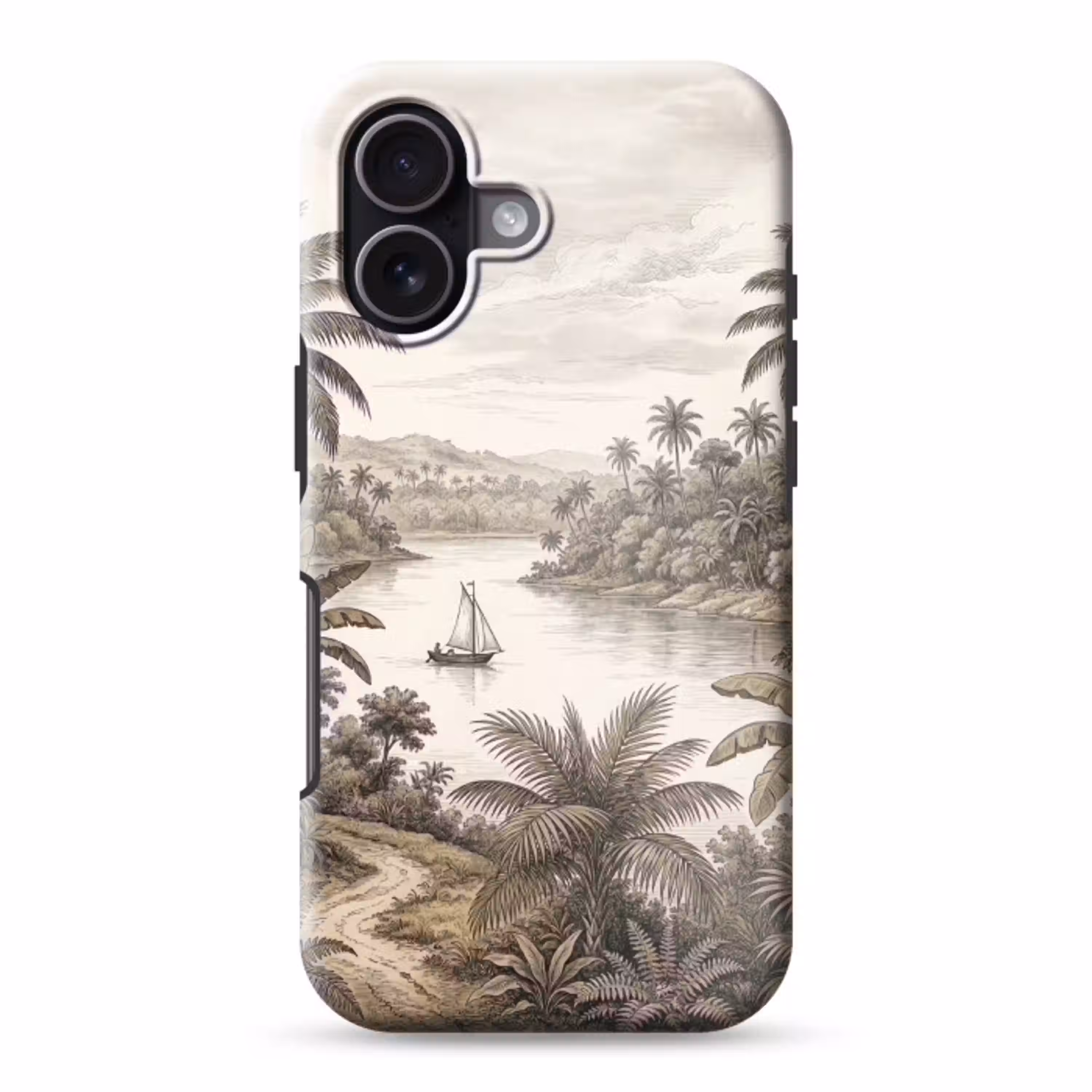 Landschap - Rivier - Boot - Tropisch - Vintage Toughcase MagSafe Apple iPhone 17 klein -3d