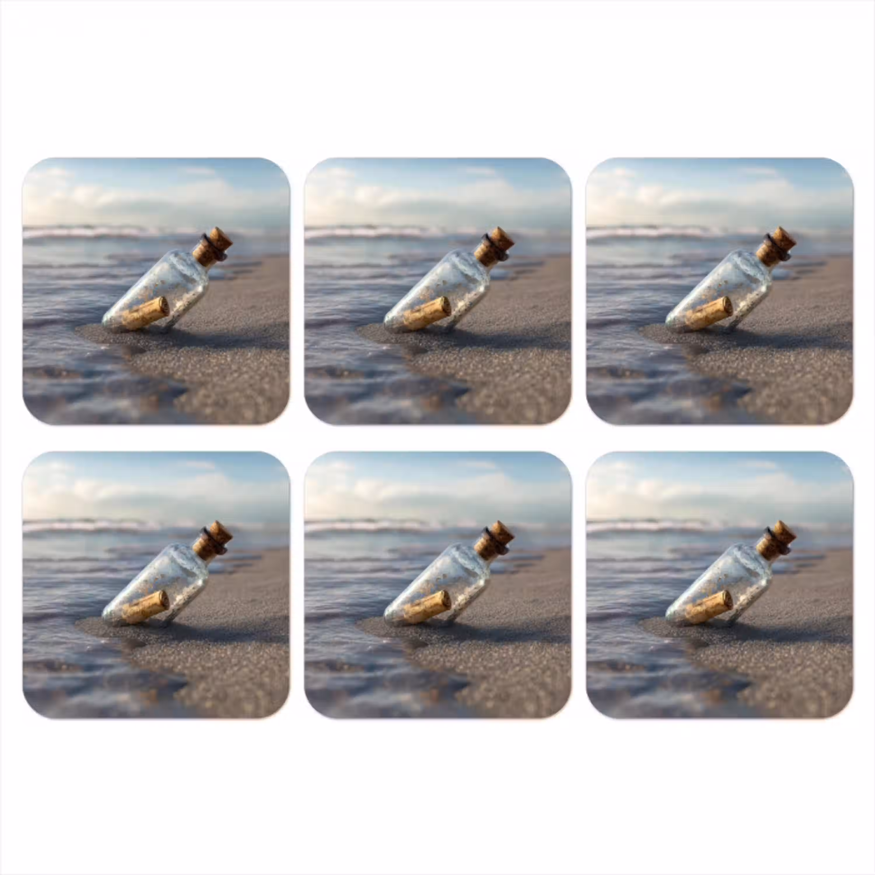 Glazenfles - Post - Zee - Zand onderzetter kurk middel -3d