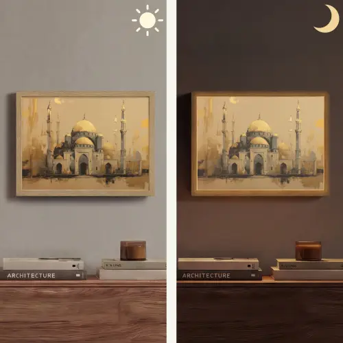 Goud - Abstracte penseelstreken - Moskee Light Box met batterij (Wandlamp) middel -sfeer3