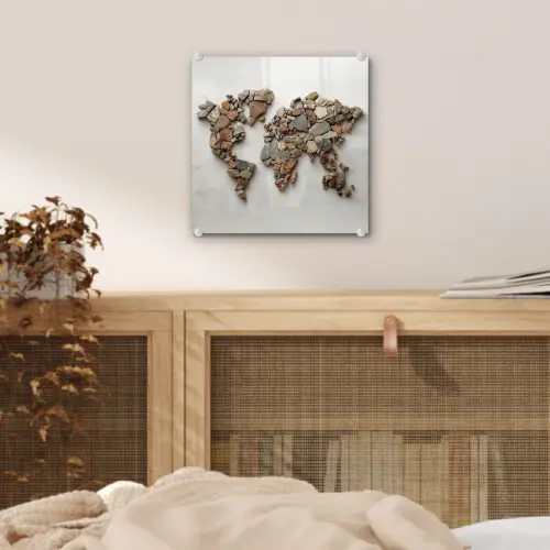 Wereldkaart - Stenen - Wit plexiglas 5mm klein -sfeer4