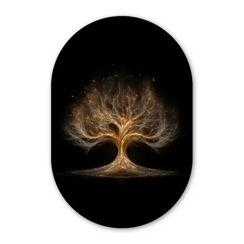 Lichtjes - Boom - Abstract - Zwart Wandcirkel Ovaal Forex klein -3d