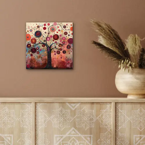 Levensboom - Bloemen - Roze - Hippie - Kunst aluminium wit klein -sfeer4