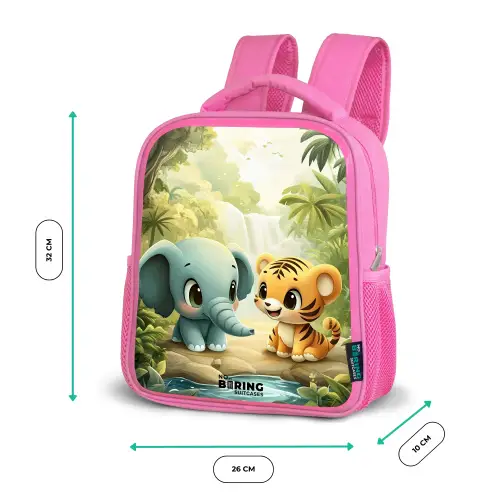 Olifant - Tijger - Bos - Jungle Kinderrugzak - Roze middel -productfoto_formaten