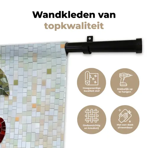 Kersen - Rood - Mozaïek - Blaadjes Wandkleed katoen klein -sfeer2