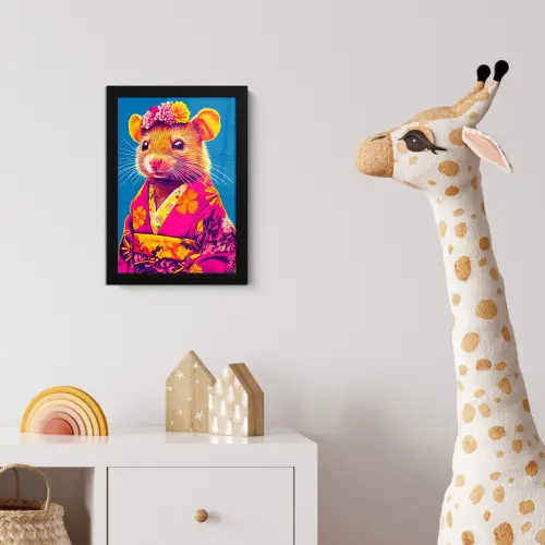 Muis - Kimono - Bloemen - Blauw fotolijst zwart zonder passe partout klein -usfeer4_kinderkamer