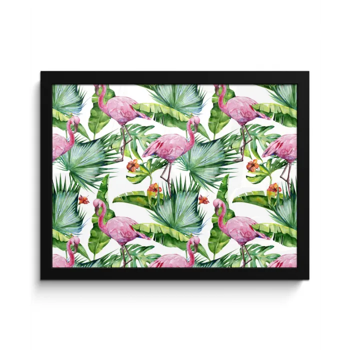 Inductie beschermer - Bladeren - Flamingo - Jungle - Inductiemat fotolijst zwart zonder passe partout klein -3d