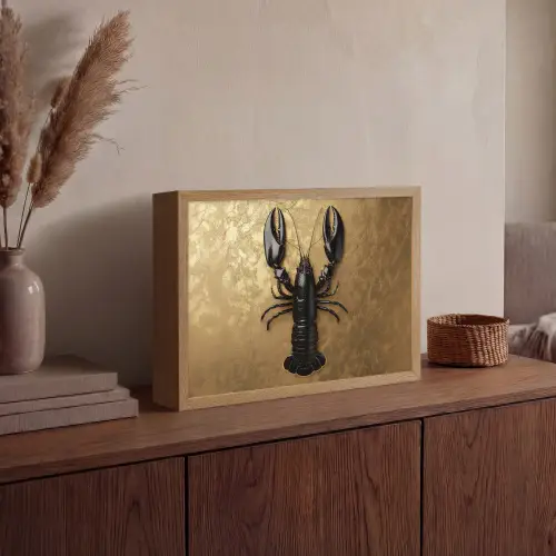 Kreeft - Zwart - Goud - Luxe Light Box met batterij (Wandlamp) middel -sfeer2