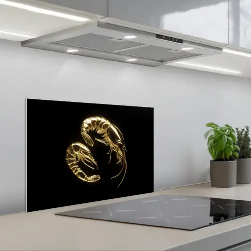 Garnalen - Zwart - Goud - Dieren keuken achterwand spatscherm klein -3d_schuin