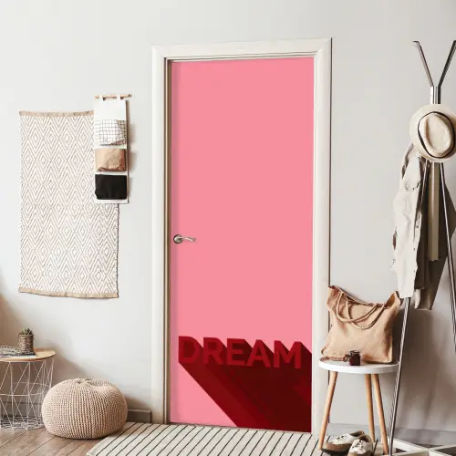 Dream - 3D - Rood - Roze deurposter klein -sfeer6