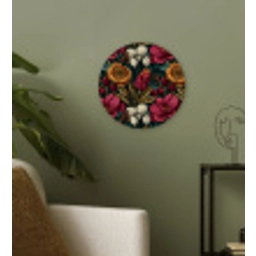 Bloemen - Patroon - Rood - Goud Wandcirkel kunststof plaat 5mm dik klein 188 -sfeer3