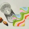 Lijnen - Pasteltinten - Golvend onderzetter kurk middel -sfeer4