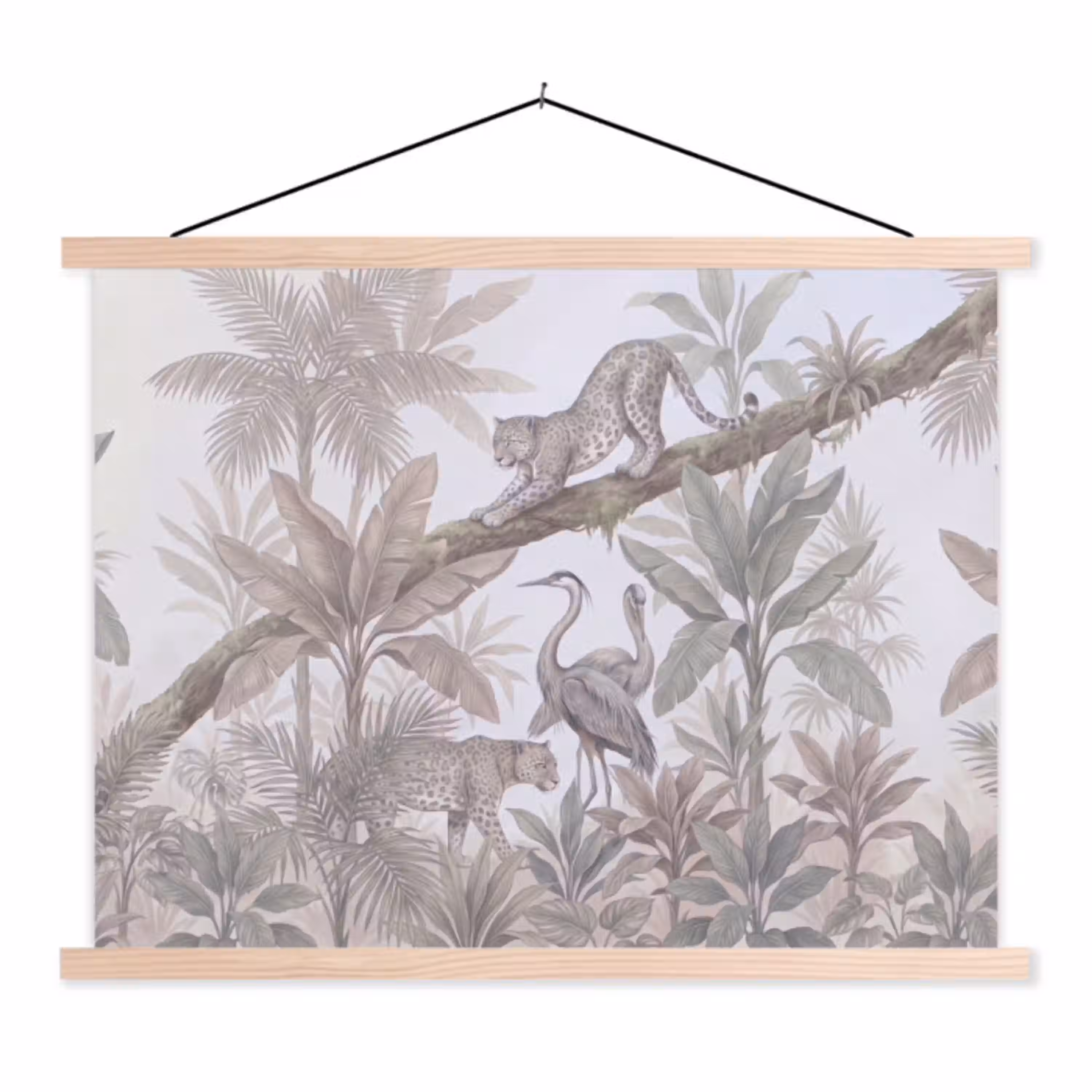 Kat - Vogel - Jungle - Illustratie - Dieren textielposter latten blank klein -3d