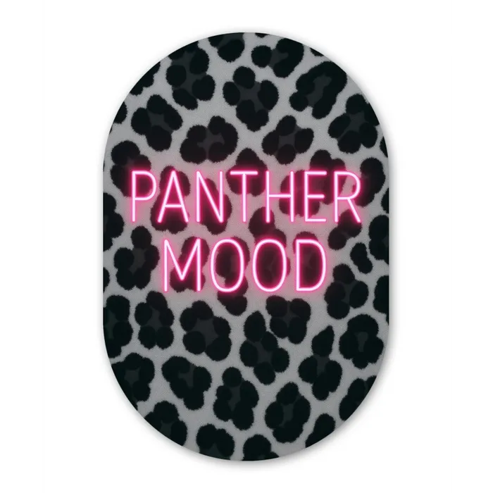 Panterprint - Zwart - Neonletters - Roze Wandcirkel Ovaal Glas middel -3d