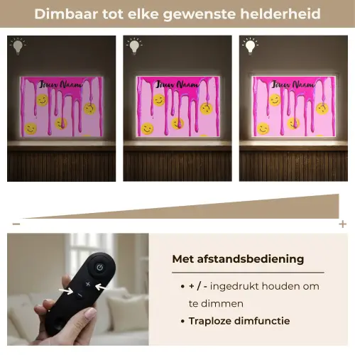 Smiley - Roze - Glazuur Light Box met batterij (Wandlamp kind) middel -USP_dimbaarNL