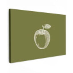 Lijntekening - Appel - Olijfgroen - Blaadje Tuinposter op houten frame 2 cm dik klein -3d